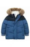 Rokka&rolla Babies'  Toddler Fleece Lined  Puffer Coat With Removable Trim In Navy