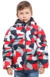Rokka&rolla Kids' Heavyweight Fleece Lined Puffer Jacket In Red Geometry