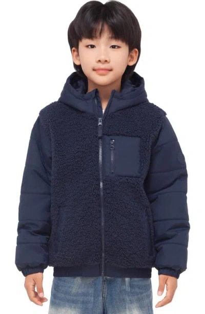 Rokka&rolla Kids' Hooded Fleece Hybrid Jacket In Blue
