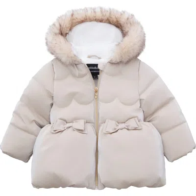 Rokka&rolla Babies'  Kids' Luxe Bow Puffer Coat In Neutral