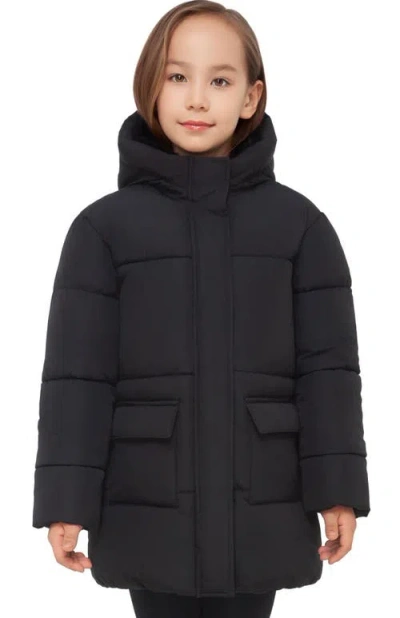 Rokka&rolla Kids' Madison Longline Hooded Puffer Jacket In Black