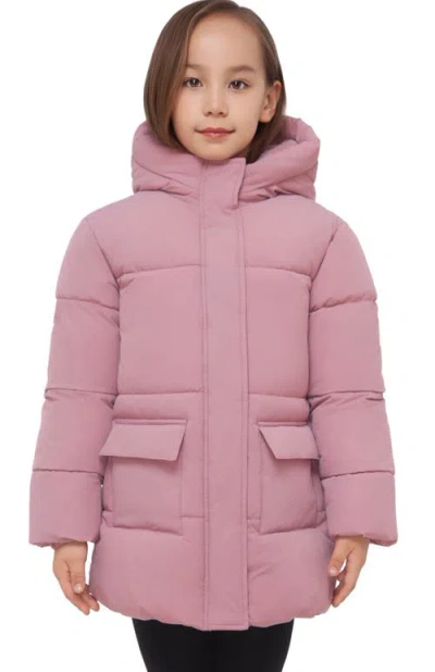 Rokka&rolla Kids' Madison Longline Hooded Puffer Jacket In Rose Pink