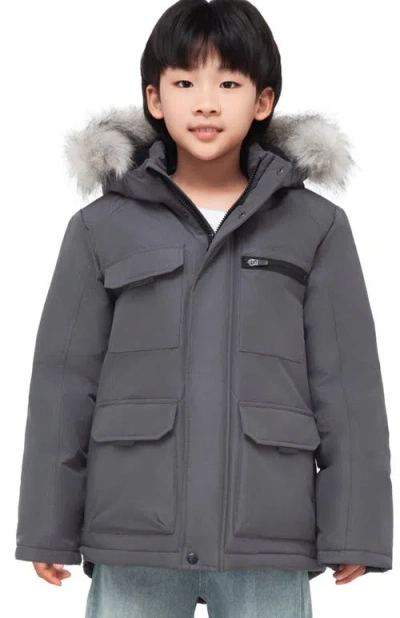 Rokka&rolla Kids' Parka Coat With Detachable Trim In Gray