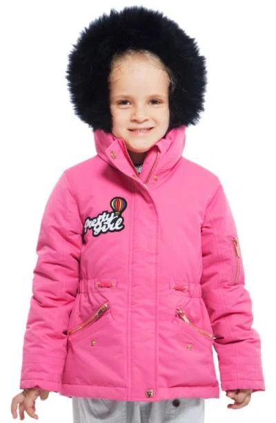 Rokka&rolla Kids' Parka Jacket With Insulated Hood In Hot Pink