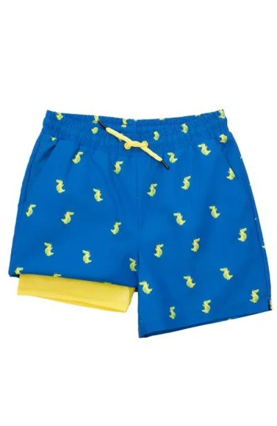 Rokka&rolla Kids' Print Swim Trunks With Compression Liner Upf 50+ In Blue