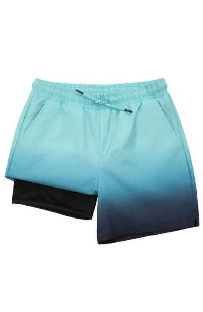 Rokka&rolla Kids' Print Swim Trunks With Compression Liner Upf 50+ In Blue