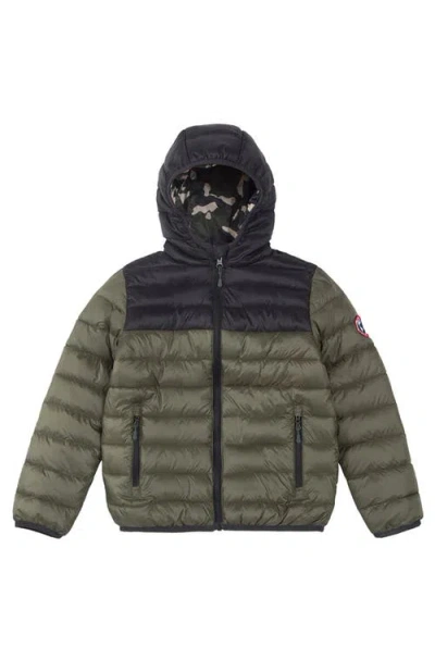 Rokka&rolla Kids' Reversible Lightweight Puffer Jacket In Green Camo