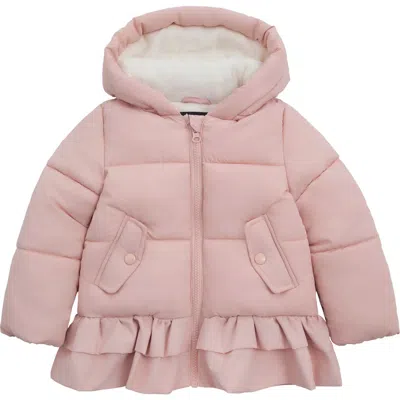 Rokka&rolla Kids' Rosie Fleece Lined Ruffle Puffer Coat In Animal Print
