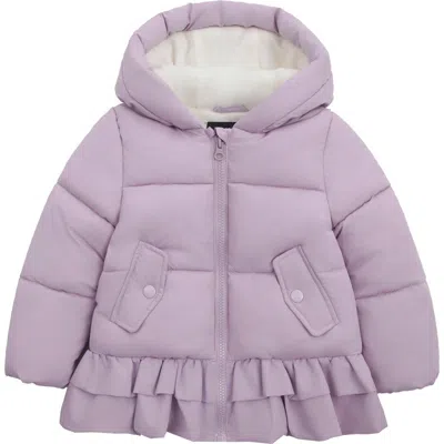 Rokka&rolla Kids' Rosie Fleece Lined Ruffle Puffer Coat In Purple