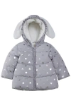 Rokka&rolla Baby Soft Fleece Lined Bunny Puffer Jacket In Gray/heart Foil Print