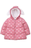 Rokka&rolla Babies'  Soft Fleece Lined Bunny Puffer Jacket In Pink