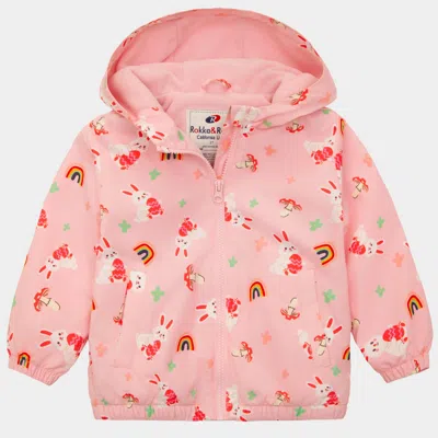 Rokka&rolla Kids' Toddler Girls' Fleece Lined Full Zip Windbreaker Rain Jacket In Pink