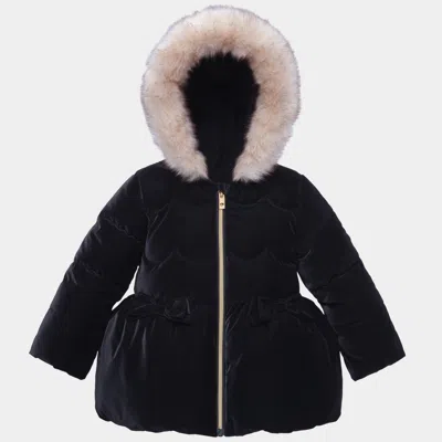 Rokka&rolla Toddler Girls' Glossy Winter Coat Mini Fur Lined Kids Jacket In Black