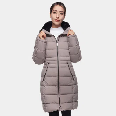 Rokka&rolla Women's Heavy Long Winter Coat With Fleece Hood Parka Jacket In Red