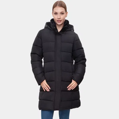 Rokka&rolla Women's Insulated Long Winter Coat Fleece Hood Parka Jacket In Black