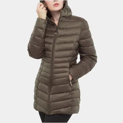Rokka&rolla Women's Light Long Coat Packable Puffer Jacket In Green