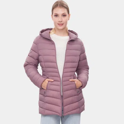 Rokka&rolla Women's Light Long Coat Packable Puffer Jacket In Pink