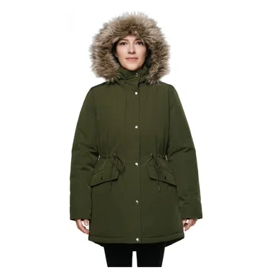 Rokka&rolla Women's Mini Fur Lined Parka Coat In Green
