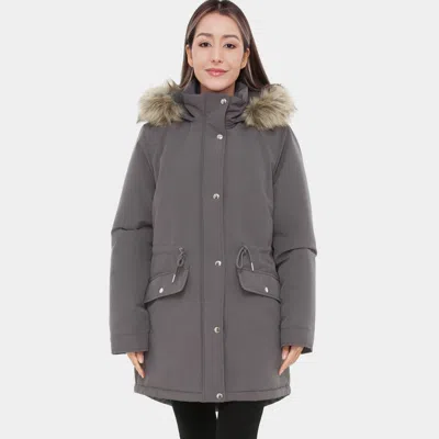 Rokka&rolla Women's Mini Fur Lined Parka Coat In Gray