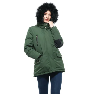 Rokka&rolla Women's Winter Coat With Faux Fur Hood Parka Jacket In Green