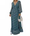 Rokoko Floral Print Maxi Dress In Green In Blue
