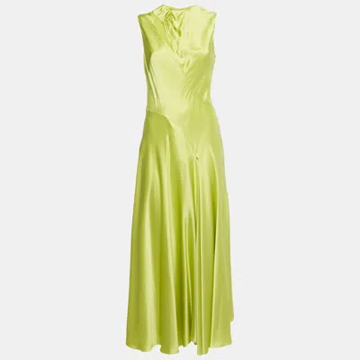 Pre-owned Roksanda Acid Green Satin Flared Maxi Dress M