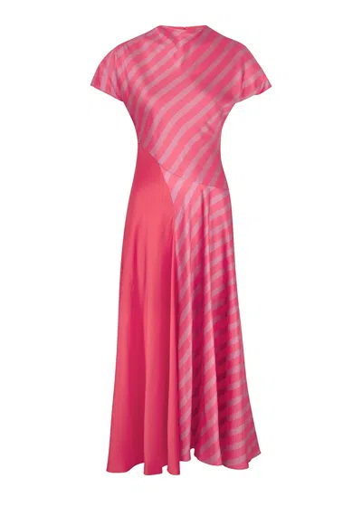 Roksanda Adrianna Stripe-panelled Silk-satin Midi Dress In Pink