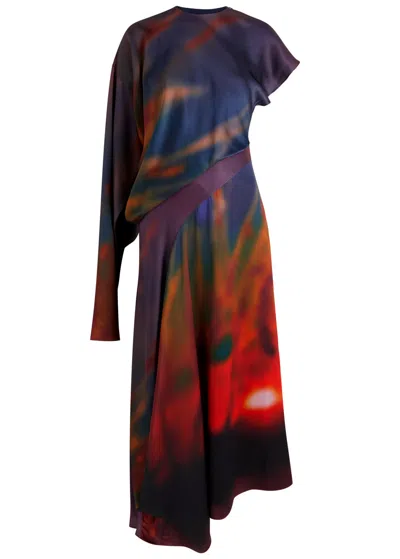 Roksanda Alia Draped Silk-satin Midi Dress In Multi Print