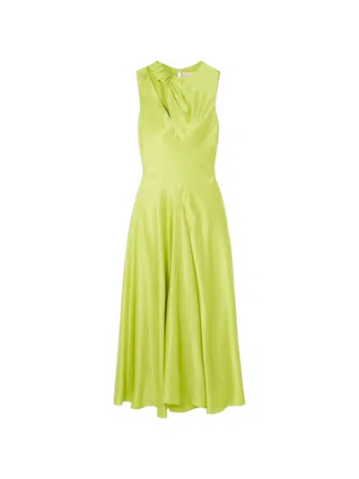 Roksanda Alma Gathered Silk Satin Midi Dress In Green
