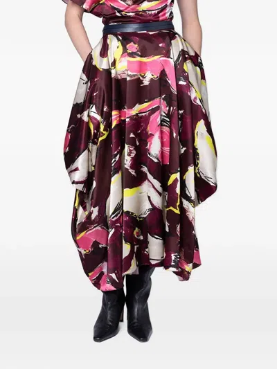 Roksanda Amari Brush-print Draped Maxi Skirt In 레드