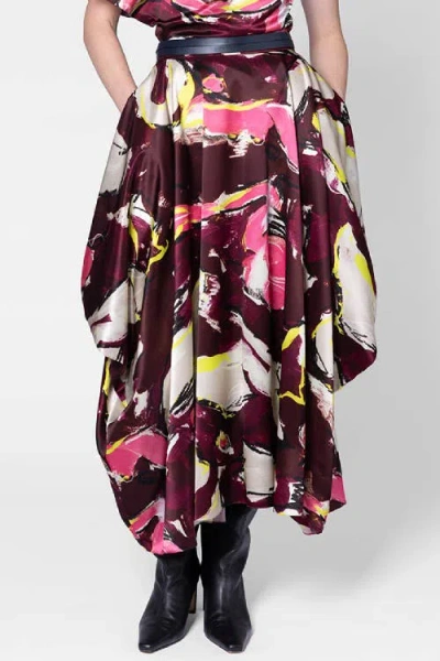 Roksanda Amari Printed Satin Draped Skirt In Burgundy