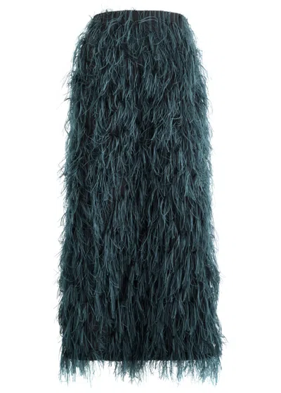 Roksanda Arion Fringed Woven Midi Pencil Skirt In Navy