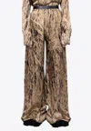 Roksanda Arneau Feather Print Wide-leg Pants In Gold