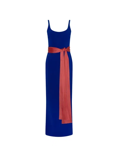 Roksanda Aven Maxi Pleated-belt Dress In Blue