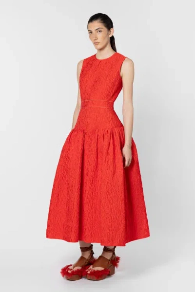 Roksanda Aya Cloque Midi Dress In Red