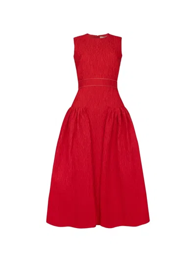 Roksanda Aya Cloqué Midi Dress In Red