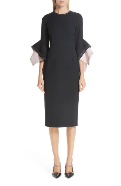 Roksanda Bicolor Flutter Sleeve Crepe Sheath Dress