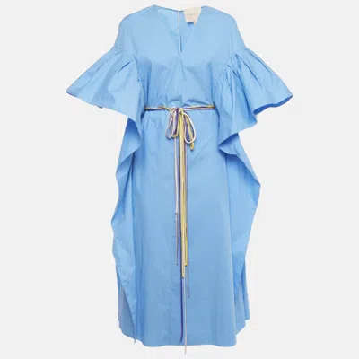 Pre-owned Roksanda Blue Poplin Ruffled Midi Dress M