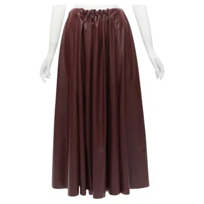 Pre-owned Roksanda Burgundy Faux Leather Wool Lined Ruched Waist A-line Midi Skirt Uk8 S In Red