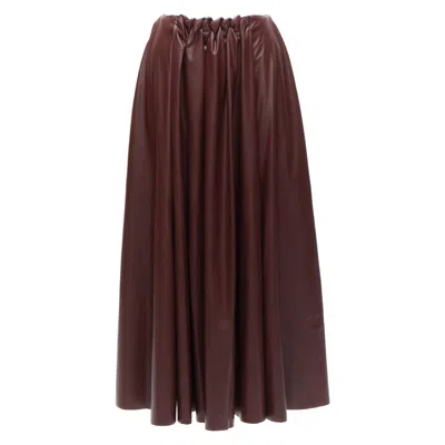 Pre-owned Roksanda Burgundy Faux Leather Wool Lined Ruched Waist A-line Midi Skirt Uk8 S In Red
