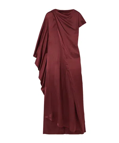 Roksanda Cape-effect Asymmetric Draped Silk-satin Dress In Brown
