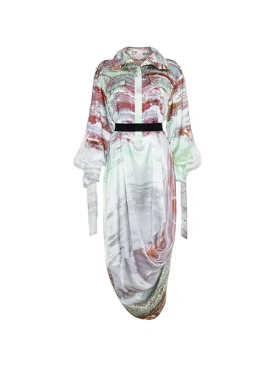 Roksanda Catalina Abstract-print Maxi Draped Dress In Neutral