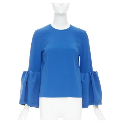 Pre-owned Roksanda Cobalt Blue Ruched Bell Sleeve Structured Top Uk8 S