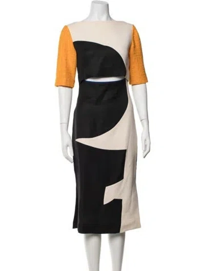 Pre-owned Roksanda Colorblock Pattern Midi Length Dress In Black
