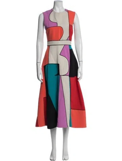 Pre-owned Roksanda Colorblock Pattern Midi Length Dress In Blue