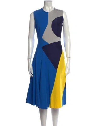 Pre-owned Roksanda Colorblock Pattern Midi Length Dress In Blue