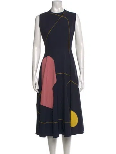 Pre-owned Roksanda Colorblock Pattern Midi Length Dress In Green