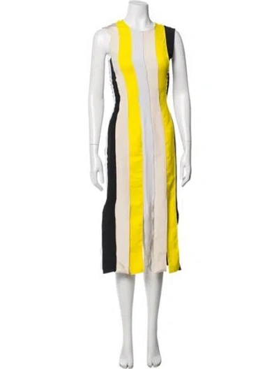 Pre-owned Roksanda Colorblock Pattern Midi Length Dress In Neutrals/yellow