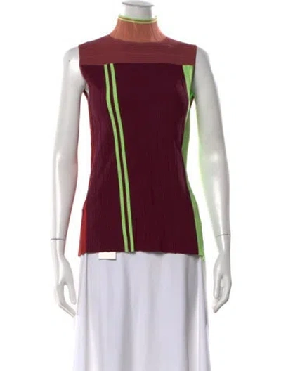Pre-owned Roksanda Colorblock Pattern Mock Neck Top In Burgundy