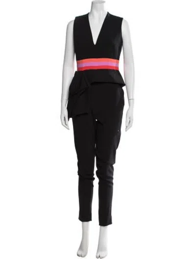 Pre-owned Roksanda Colorblock Pattern V-neck Jumpsuit In Black